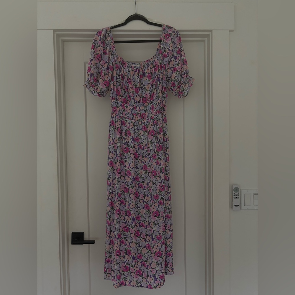 Bohme Floral Pink Puff-Sleeve Maxi Dress